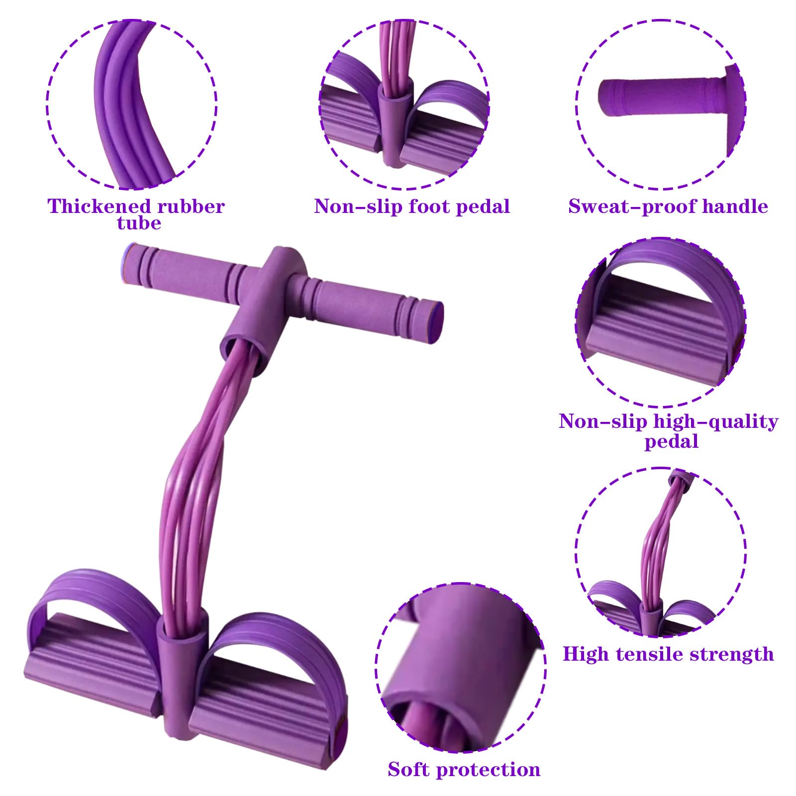 Addominali Attrezzi, 8 Tubi Allenatore Addominale, Fascia di Resistenza a Pedale, Sit-Up Attrezzo per Allenamento Bodybuilding, Corda Elastica di Trazione Multifunzione, Elastico con Pedali
