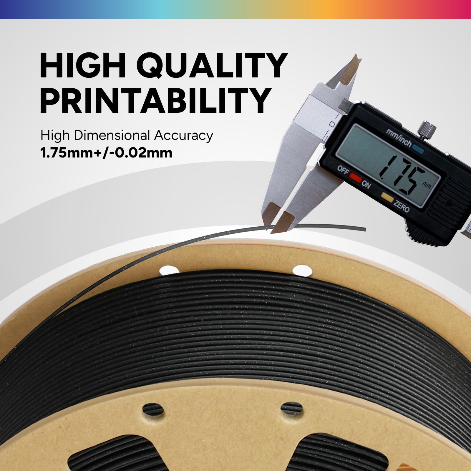 OVERTURE Filamento PLA 1.75mm - Bobina 1kg (2,2lbs) Precisione ±0.02mm, in Cartone Riciclato | Compatibile Stampanti 3D FDM (Negro Brillante)