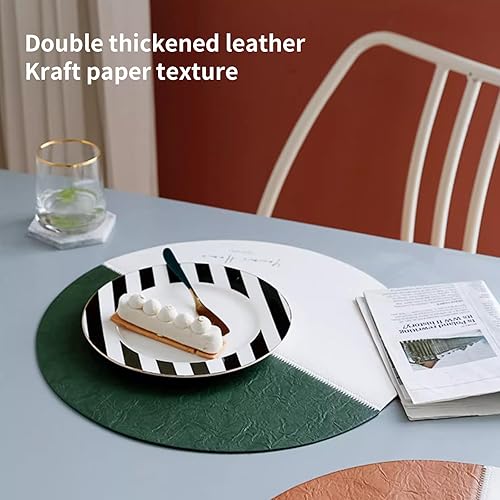 Miniatura 3 de Welan - Juego de 4 manteles individuales ovalados, lavables, fáciles de limpiar, resistentes al calor, piel sintética para mesa de comedor,