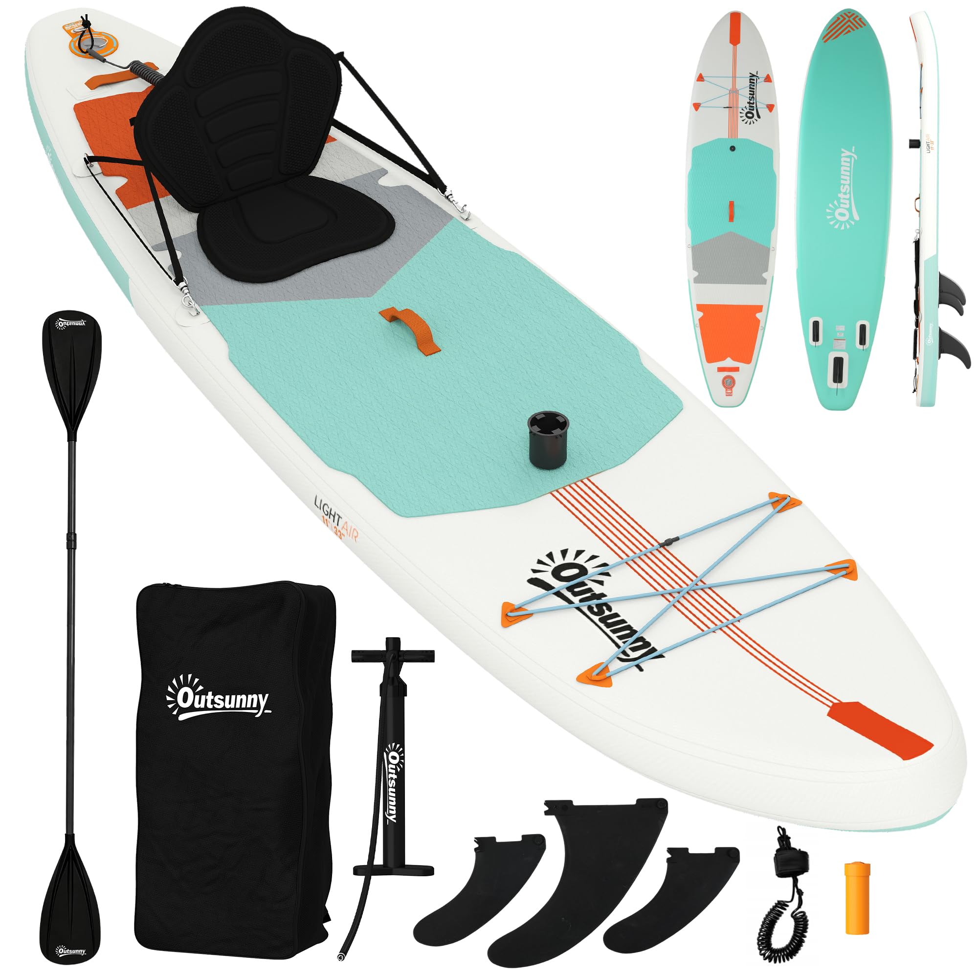 Outsunny Tabla Paddle Surf Hinchable con Accesorios 335 cm, Remo Convertible, Asiento, Aletas, Stand Up Paddle Board con Superficie EVA Antideslizante, Bomba, Mochila, Funda, Carga 180 kg para Adultos
