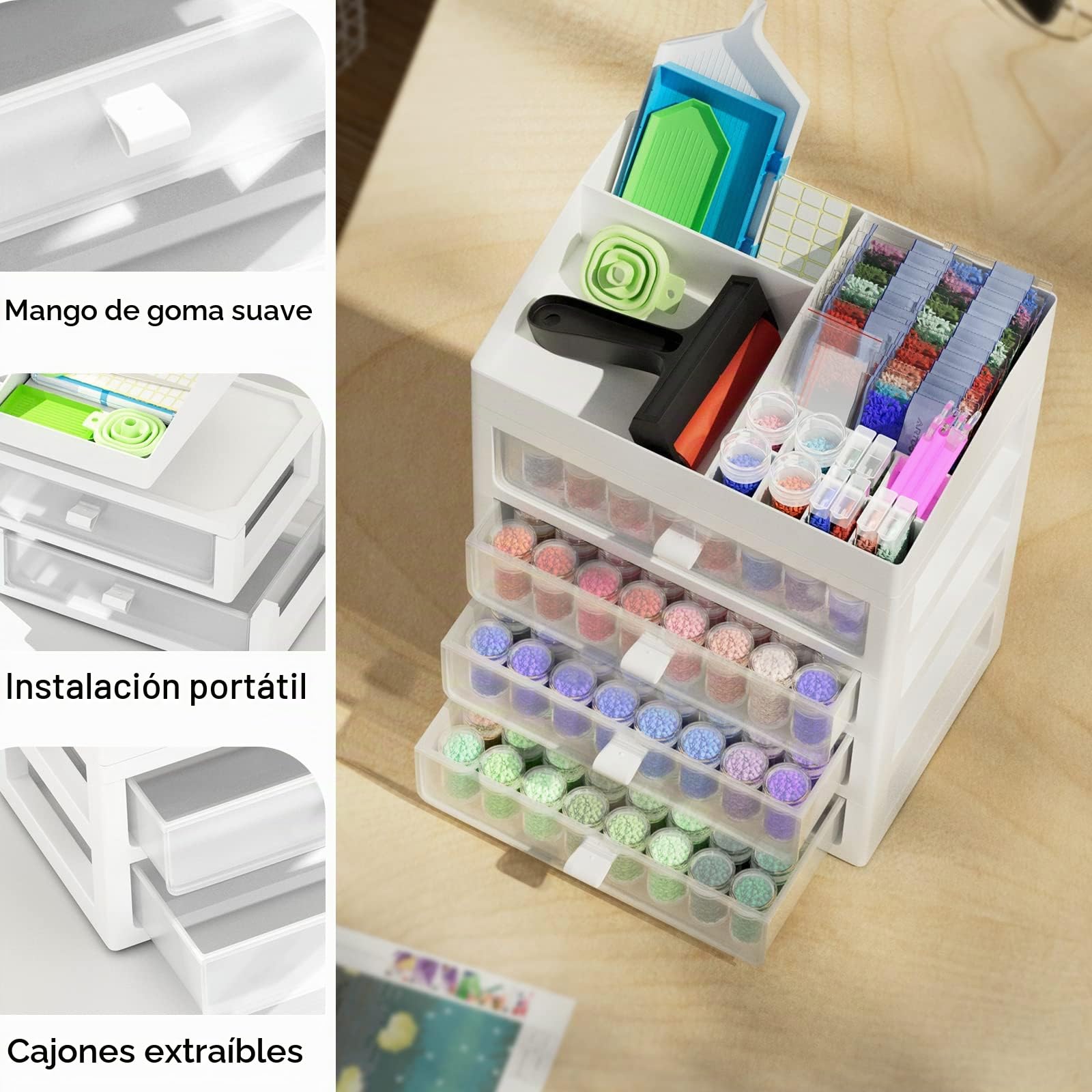 ARTDOT Diamond Painting Accesorios, 192 Ranuras Diamond Painting Kit Completo Organizador para Almacenamiento Pintura Diamante, Joyas, Semillas, Anillora