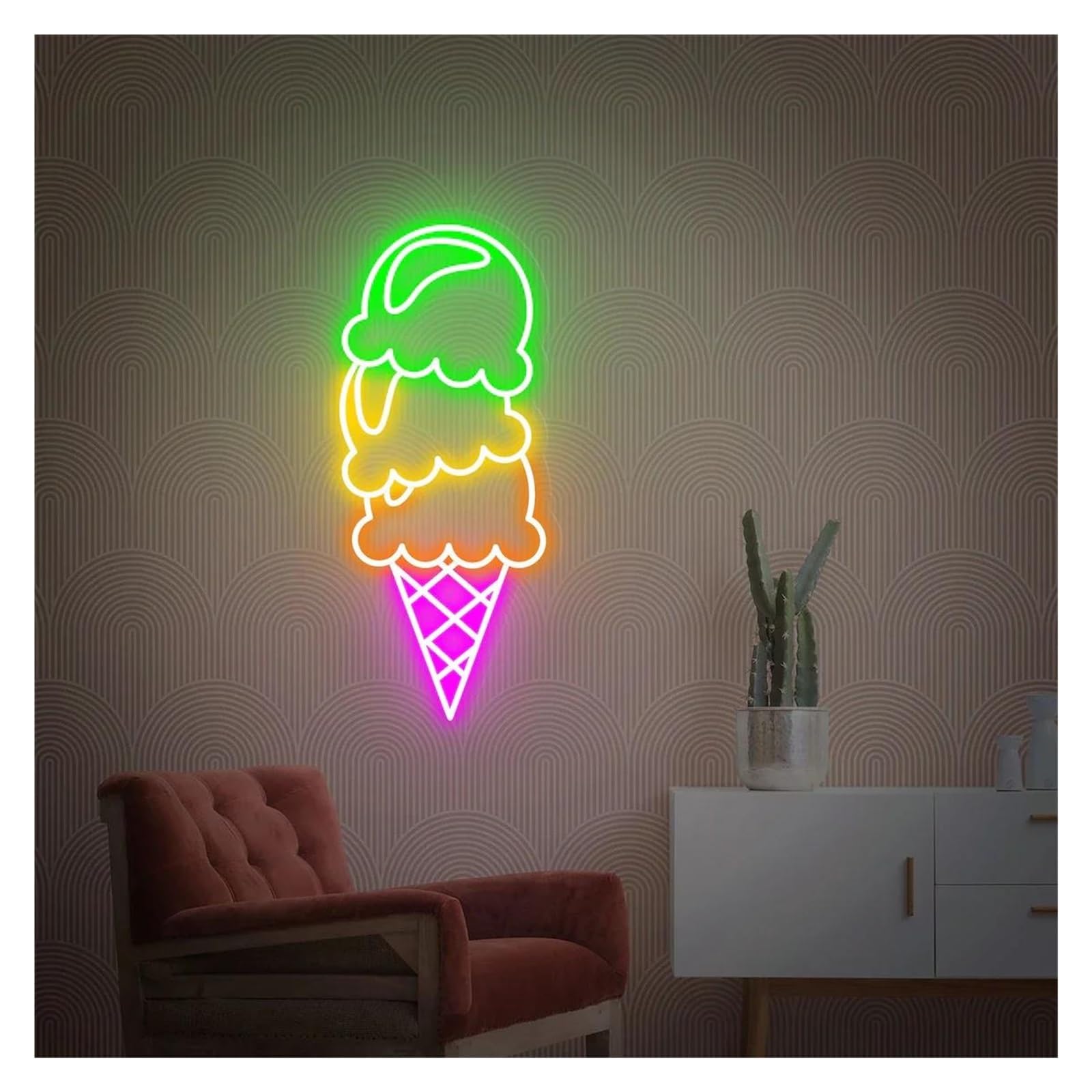 LEMST Signs Lamp Ice Cream Neon Sign Adjustable Brightness Lights for Shop Wall Decor 25cmx46cm(C)