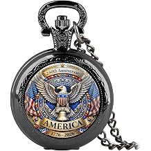 Vintage Mini Pocket Watch for Women Men USA 250th Anniversary 1776-2026 Liberty Bell Patriotic Design Quartz Pocket Watches with Chain Pendant Gift with Box