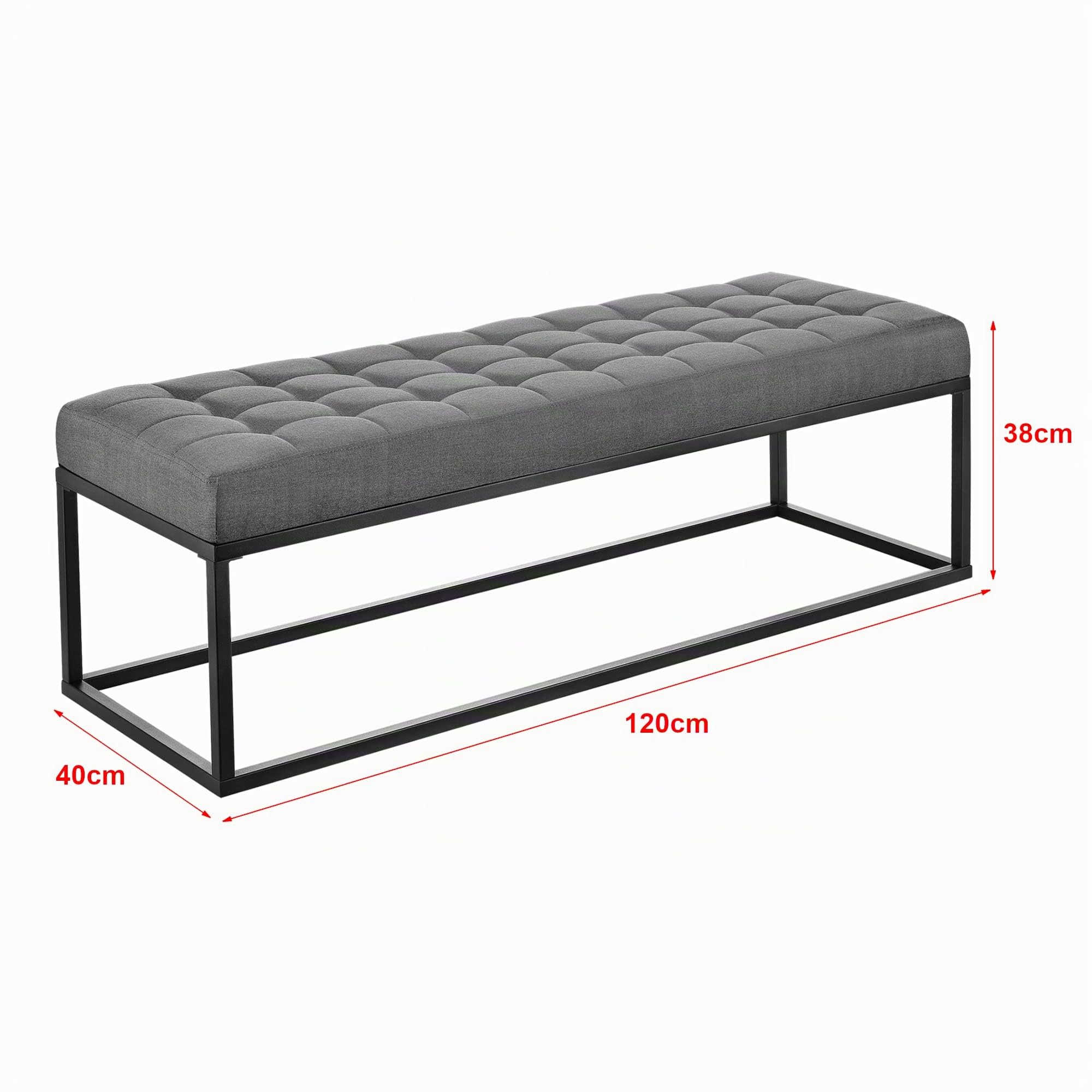 pro.tec Banco Tapizado Acolchado Taburete Pie de Cama Banqueta Pasillo Salón Dormitorio Tela/Metal/Espuma Fría 120 x 40 x 38 cm - Gris