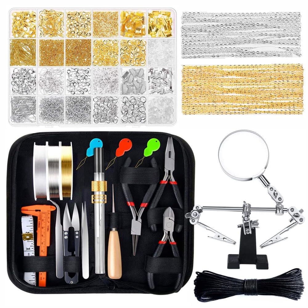 SEIWEI Schmuckherstellungs-Werkzeugset, Ringherstellungs- und Drahtwickel-Set mit Zange, Kupferdraht und Ketten, ideal für DIY-Halsketten, Ringe und Reparaturen