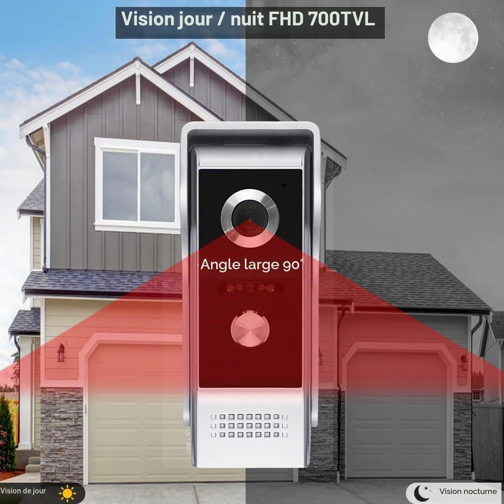 Interphone Filaire 7pouces,Caméra à Vision Nocturne 110-240V, écran LCD TFT, Déverrouillage, Surveillance,Interphone Bidirectionnel pour Villa,Maison,Bureau, Appartement