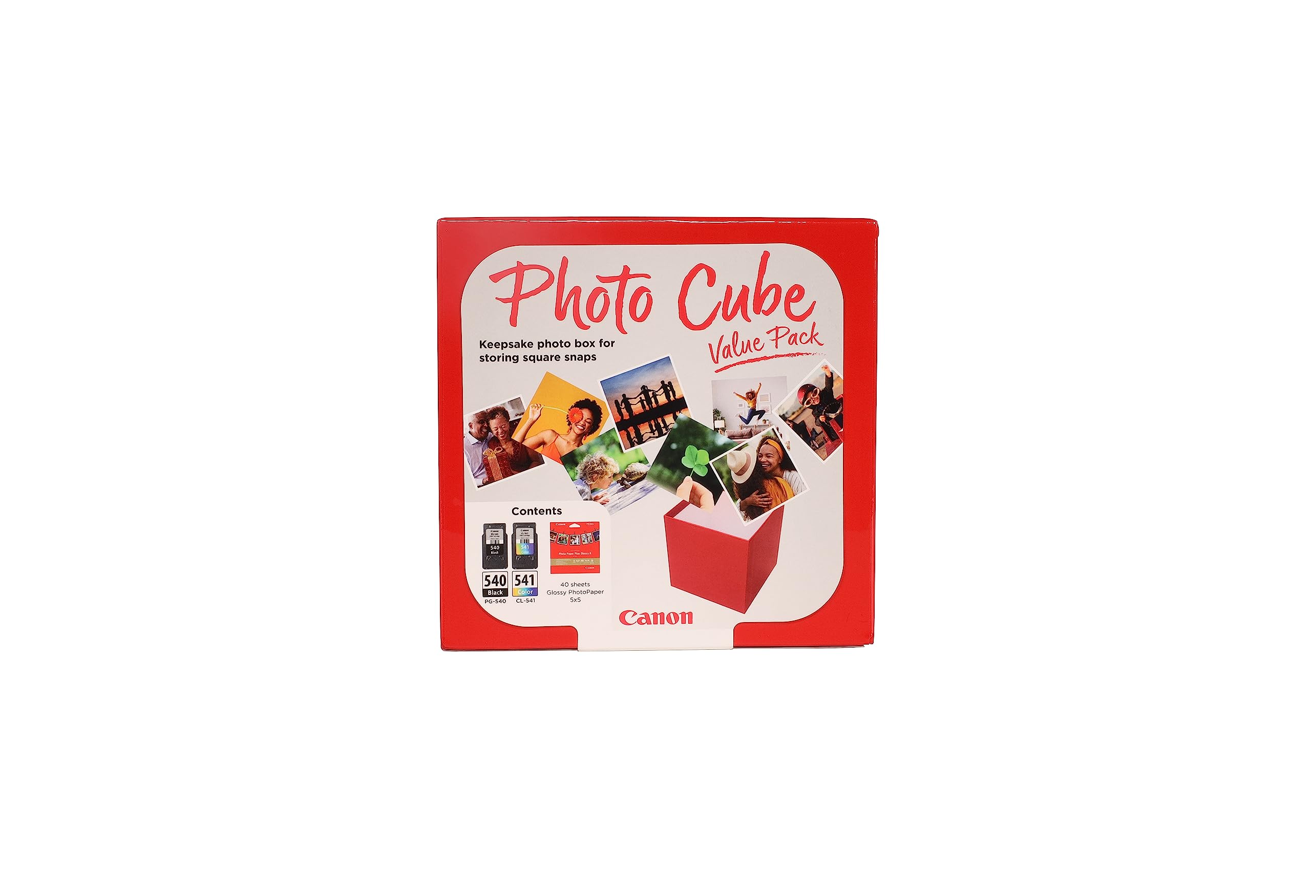 CanonPhoto Cube Value Pack - PG-540 + CL-541 Ink Cartridges + PP-201 Glossy II Photo Paper 5x5 (40 Sheets) - Compatible PIXMA Printers