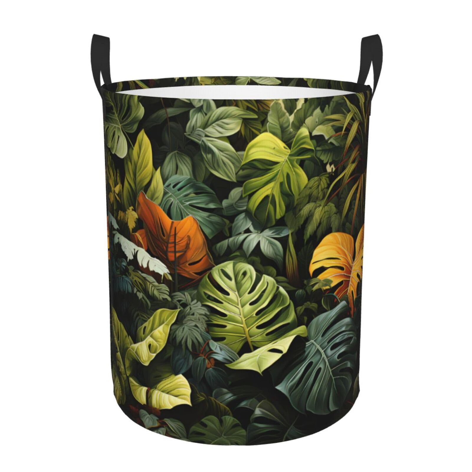 M Collapsible Tropical Rainforest Palm Leaves Print Circular Hamper Round