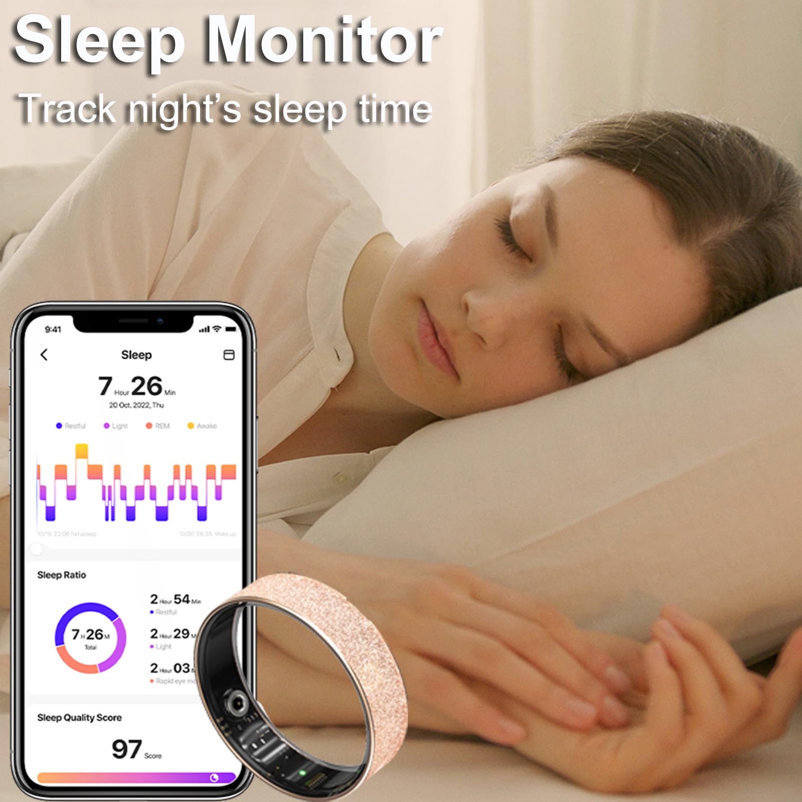 CNBRO Smart Ring for Women Ladies Fitness Tracker Heart Rate Monitor Sleep Tracker Health Ring Step Counter Calories Waterproof Fashion Smart Rings for Android iOS Phones