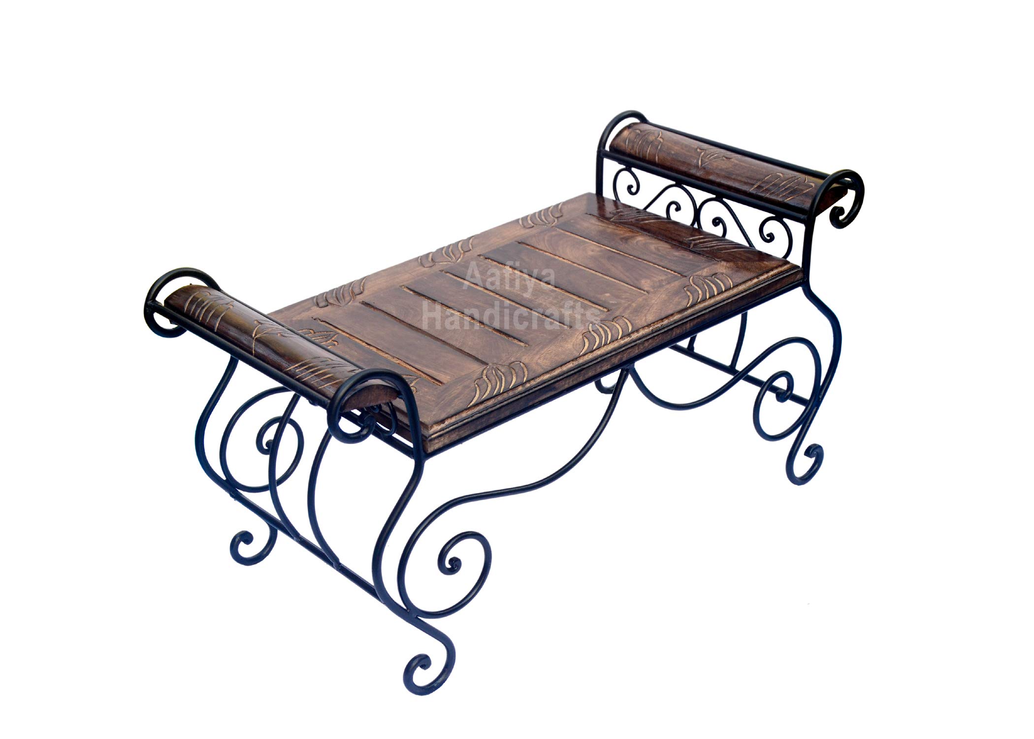 Vintage Wooden and Wrought Iron Decorative Bench with Scrollwork Design Rustic Home Décor Accent Furniture (Black & Brown)-image-40