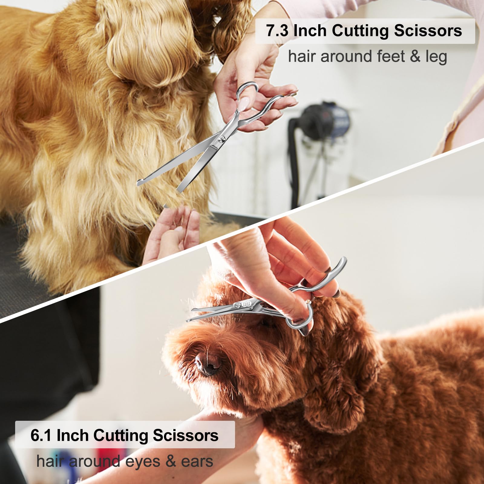 CIICII Forbici Toelettatura Cani, 7 Pollici Kit Forbici per Cani Professionali con Punta Tonda Di Sicurezza (Cane/Gatti Forbici Parrucchiere Sfoltire & Curve) per Toelettatura Gatto Animali (Argento)