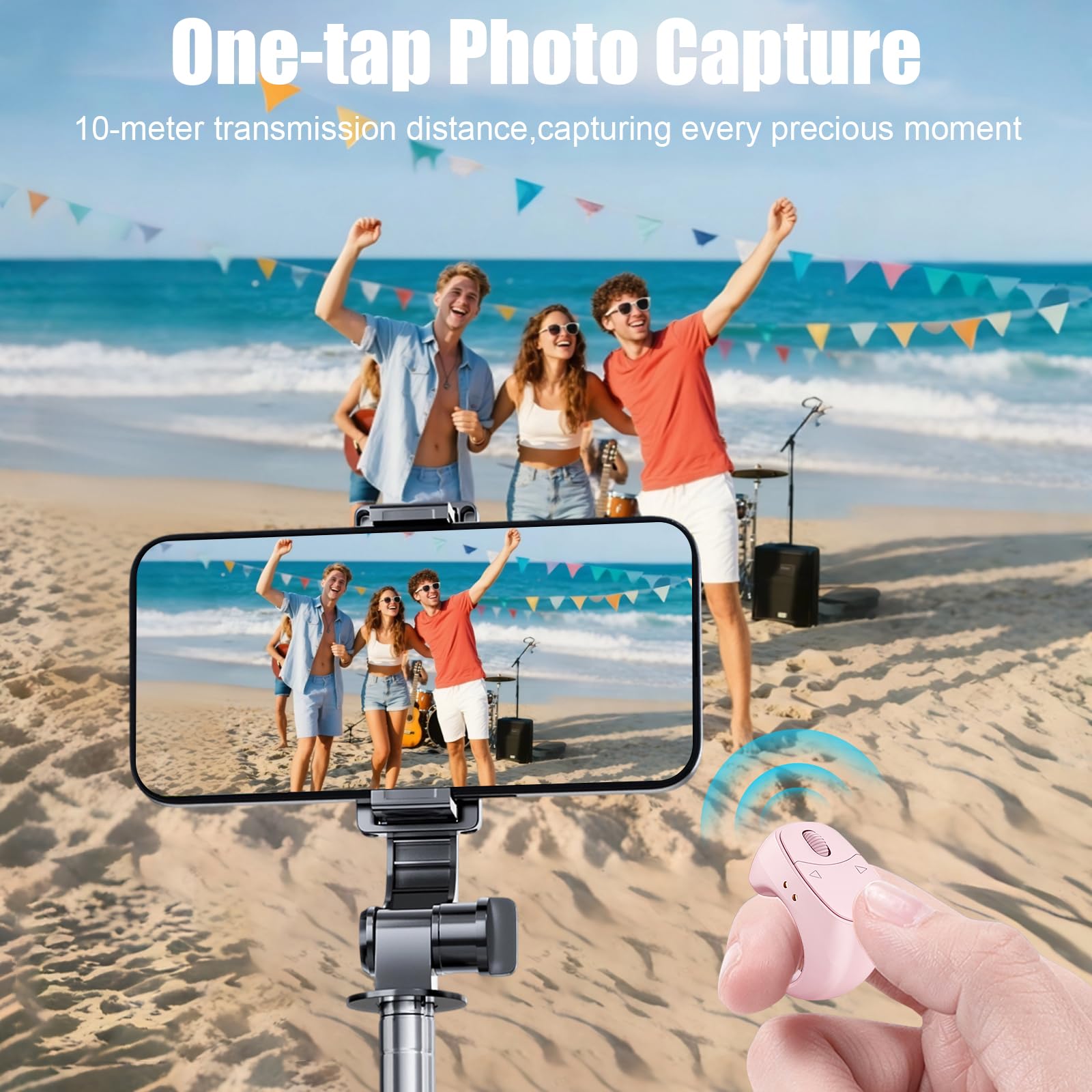 TikTok - Anello di scorrimento Bluetooth per tablet Kindle, iOS, Android, fotocamera, registrazione video, con caricatore (rosa)
