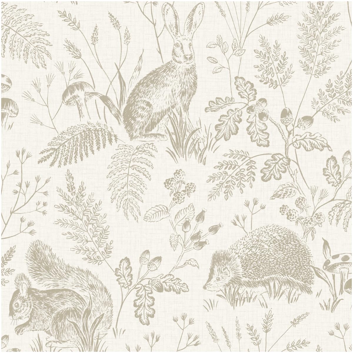 B&Q -  Woodland Animals Wallpaper Beige White Natural Rabbits Trees Feature Wall