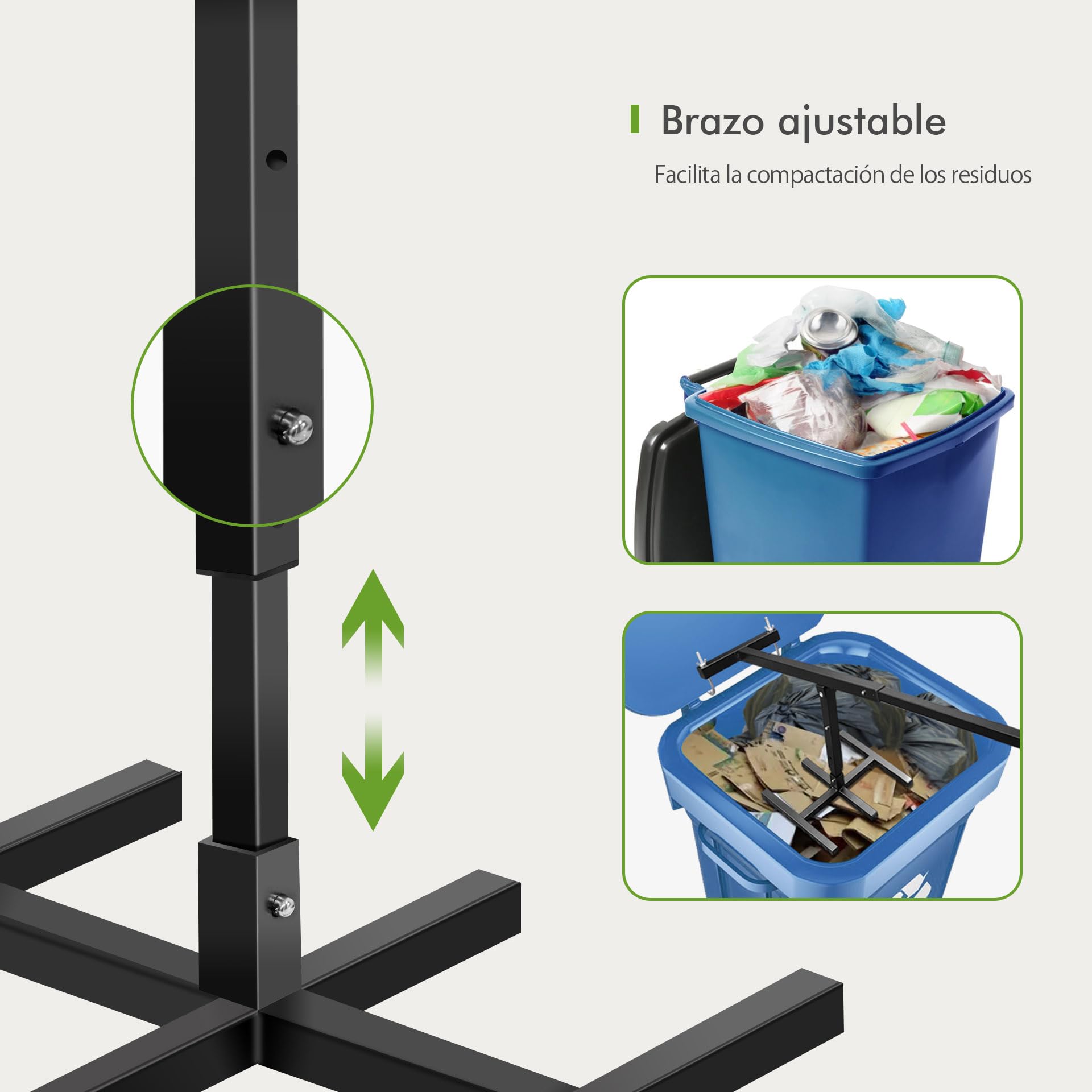 Mimoke Compresor manual de basura, altura ajustable, sin contacto, para toneladas de 120L-660L, higiénico, ahorra espacio y es resistente para cocina, jardín y restauración