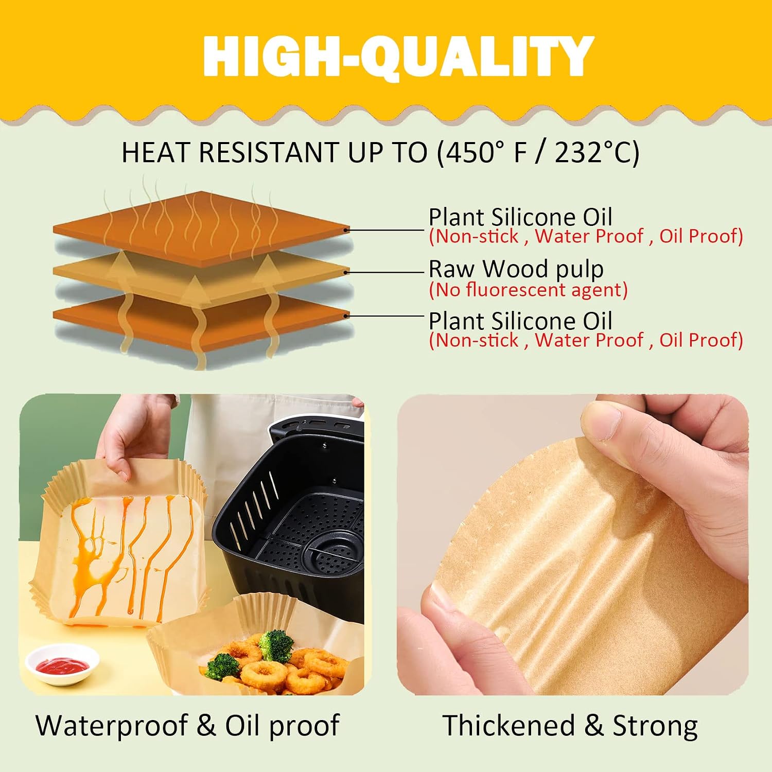 8.0 inch, 100 PCS, Disposable Parchment Cooking Paper for Air Fryer, Air Fryer Disposable Square Liner,Air Fryer Parchment Square Liner, Oil-proof,Water-proof, For oven, microwave, air fryer, Natural