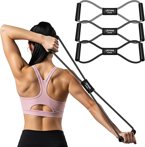 Figura 8 bandas de resistencia para brazo, espalda, bandas de ejercicio pesado de látex de 3 niveles con asas para entrenamiento de fuerza,
