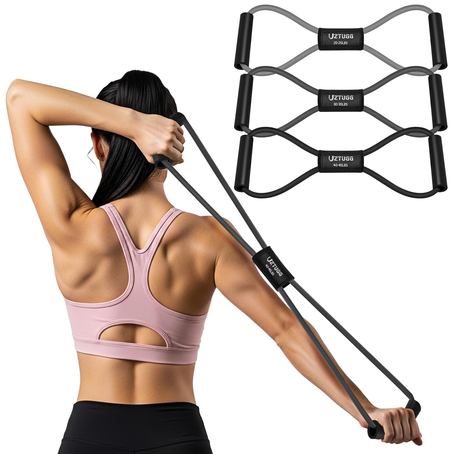 Figure 8 Resistance Bands for Arm Back 3-Level Latex Heavy Exercise Bands with Handles for Strength Training Full