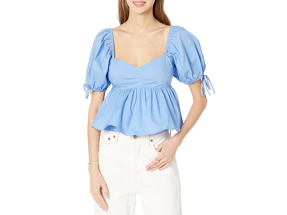 English Factory Tied Strap Puff Sleeve (Blue) Women's Clothing INTERNATIONAL SHIPPING
