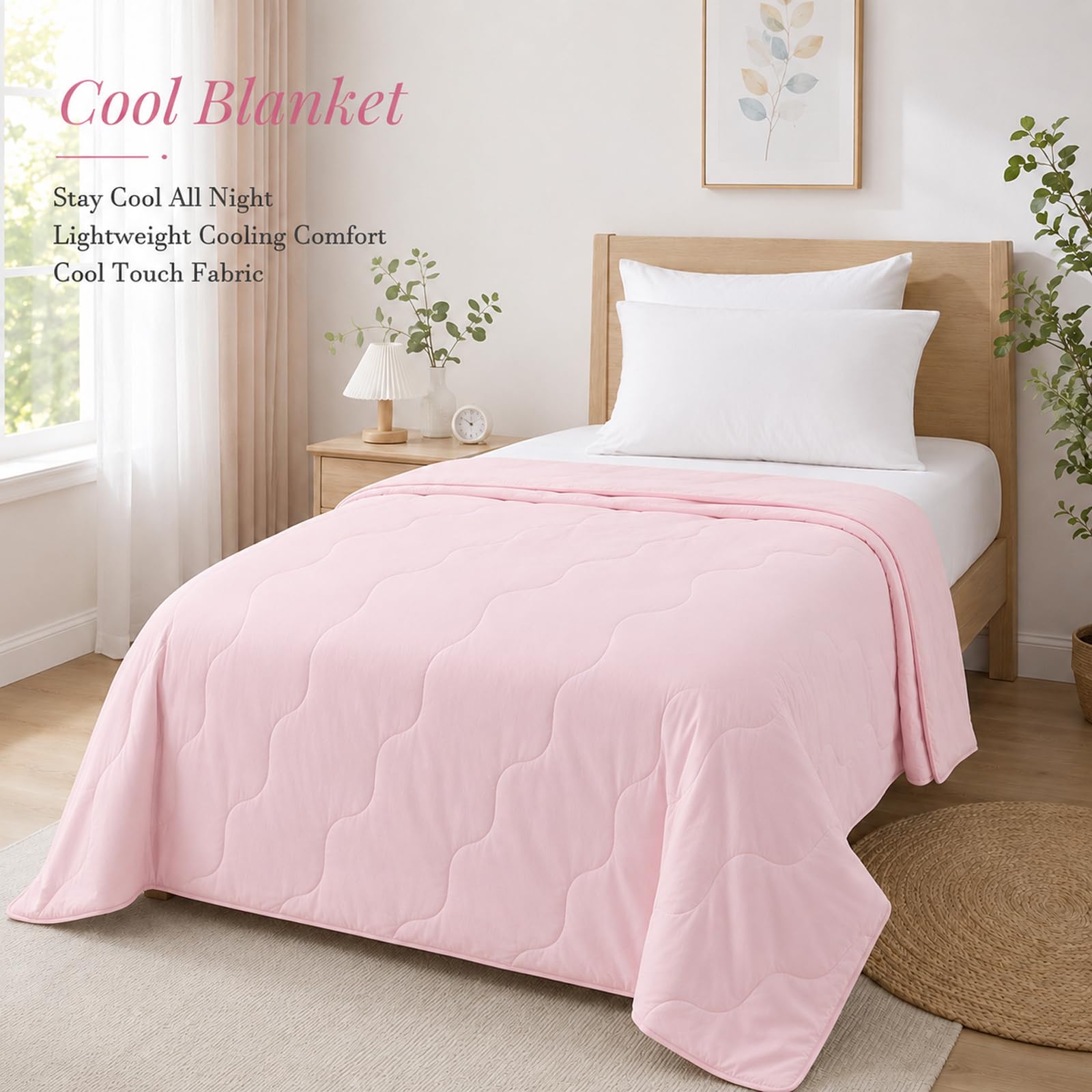 Coperta Rinfrescante 150x200 cm, Q-Max >0,4 Coperta Refrigerante Letto, Copriletto Estivo Singolo Double Face, Leggera Traspirante Anallergica, Coperta Estiva Matrimoniale (Rosa)