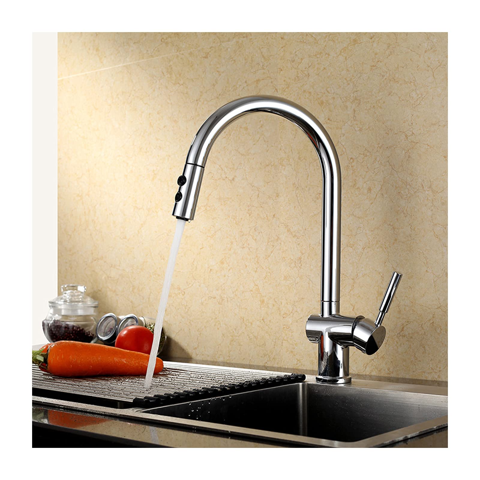 Mitigeur de robinet de cuisine bifonctionnel en laiton massif chrome brillant