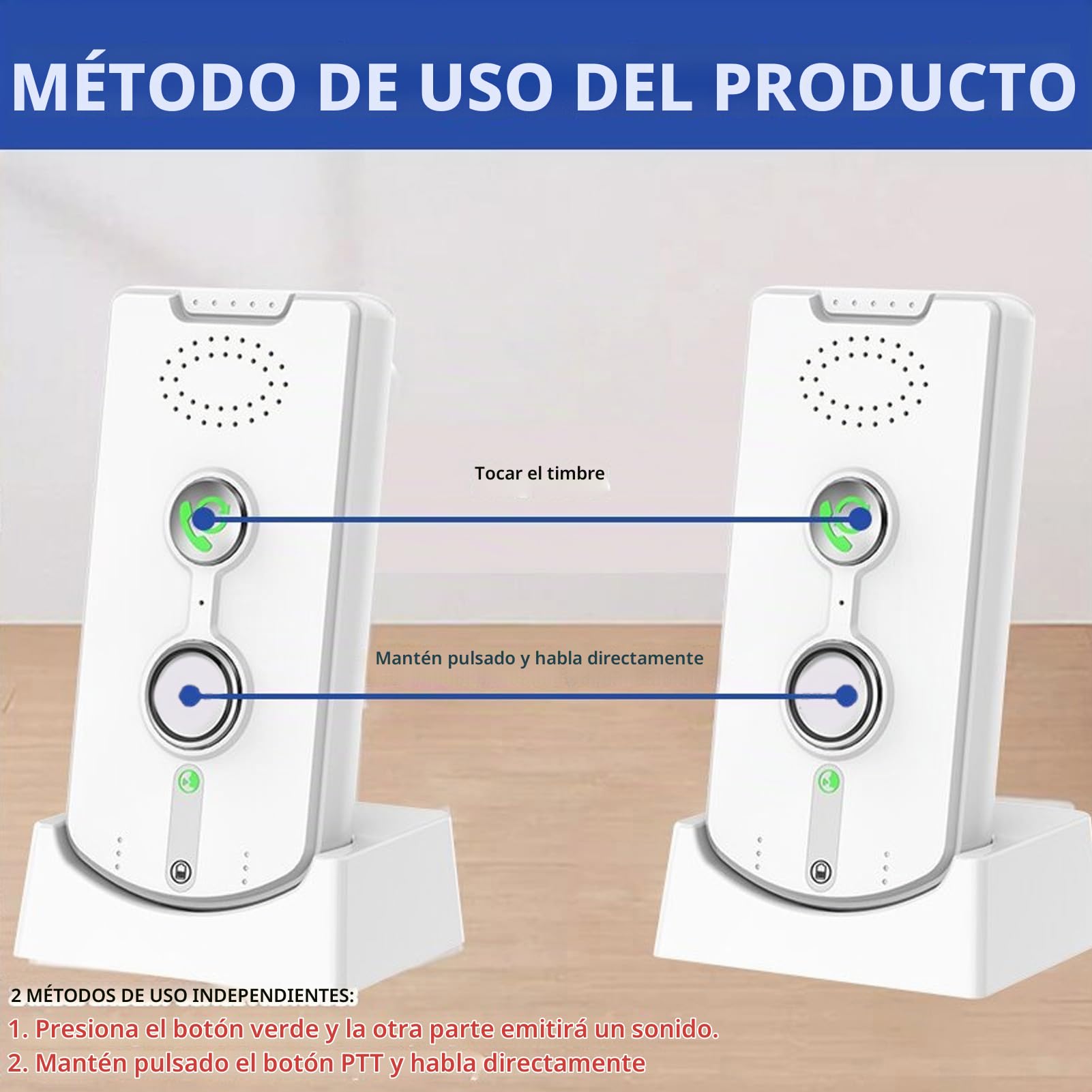 Intercomunicador inalámbrico para casa 1000 M VOCE VOCE activada Interfono de 2 vías para Home House Business Room to Room DC5V 1A (WHITE)