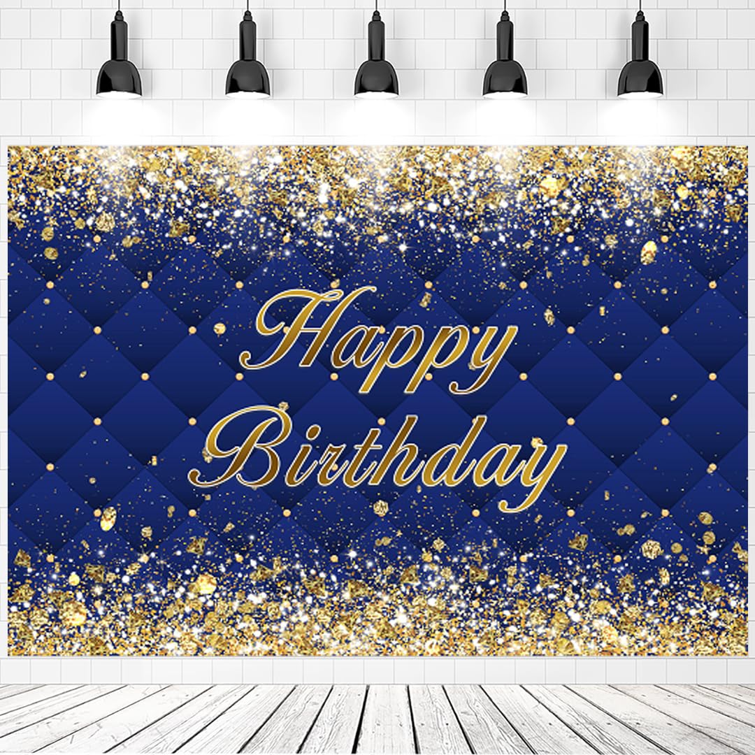Royal Blue Happy Birthday Backdrop for Men 30th 40th 50th 60th 70th 80th Birthday Party Decorations Portrait Photoshoot Photography Background Photo