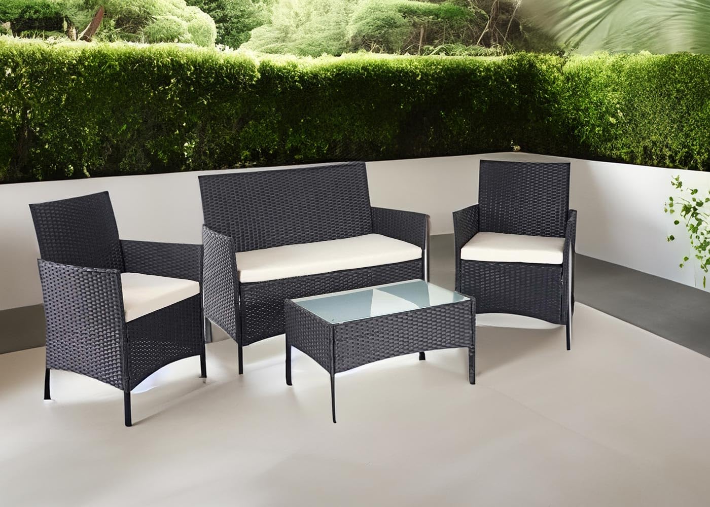 Mendler Set salotto giardino esterno salottino elegante HWC-D82 polyrattan nero con cuscini antracite