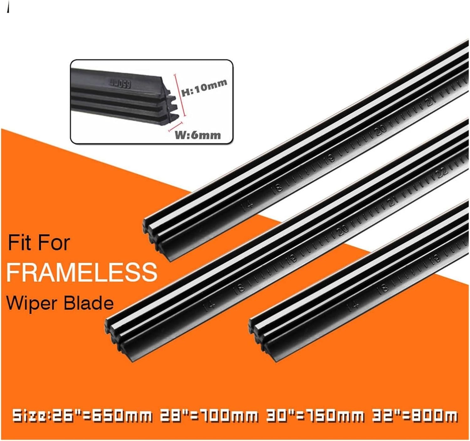 2PCS Vehicle Windshield Insert Natural Rubber Car Wiper Blade Strip (Refill) 6mm 26"28"30"32" Frameless Wiper Accessories(30 inch 750mm)