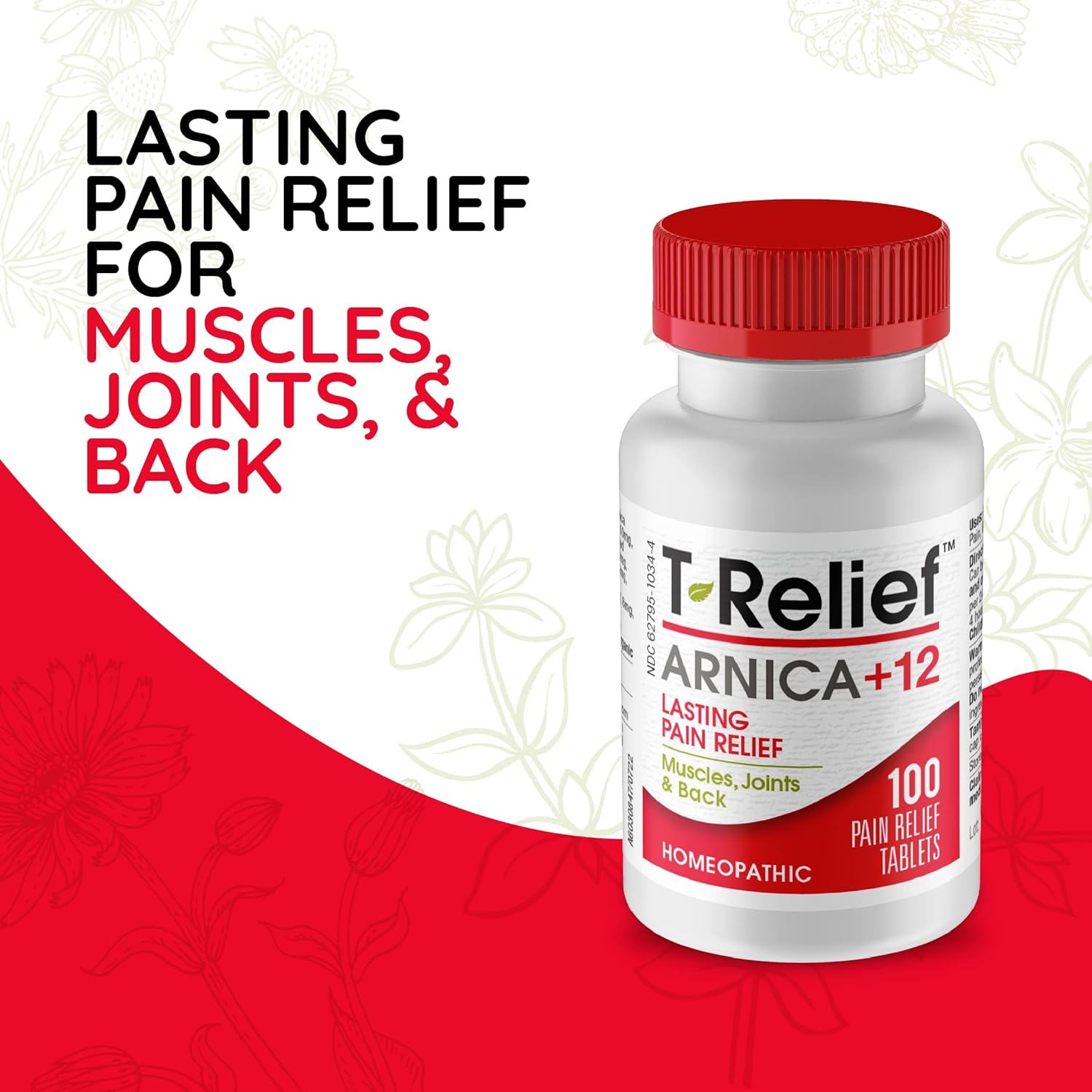 T-Relief Arnica +12 Natural Relieving Actives for Back Pain Joint Soreness Muscle Aches & Stiffness, Whole Body Fast Acting Relief for Women & Men - 100 Tablets (3 Pack) - Image 3