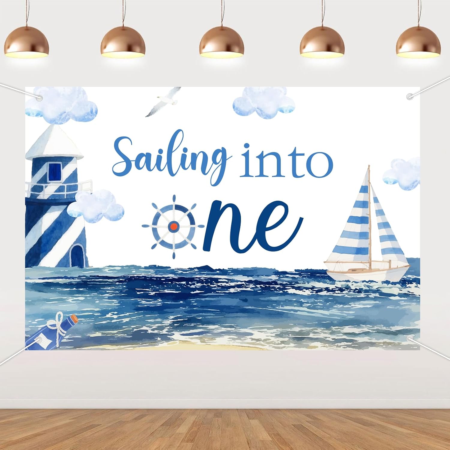 Nautical 1st Birthday Decoration Sailing Into One Backdrop Banner Nautical First Birthday Decoration 4.92 * 3.28ft Cruise Birthday Little Sailor Ocean Boat All Aborad Party for Photography