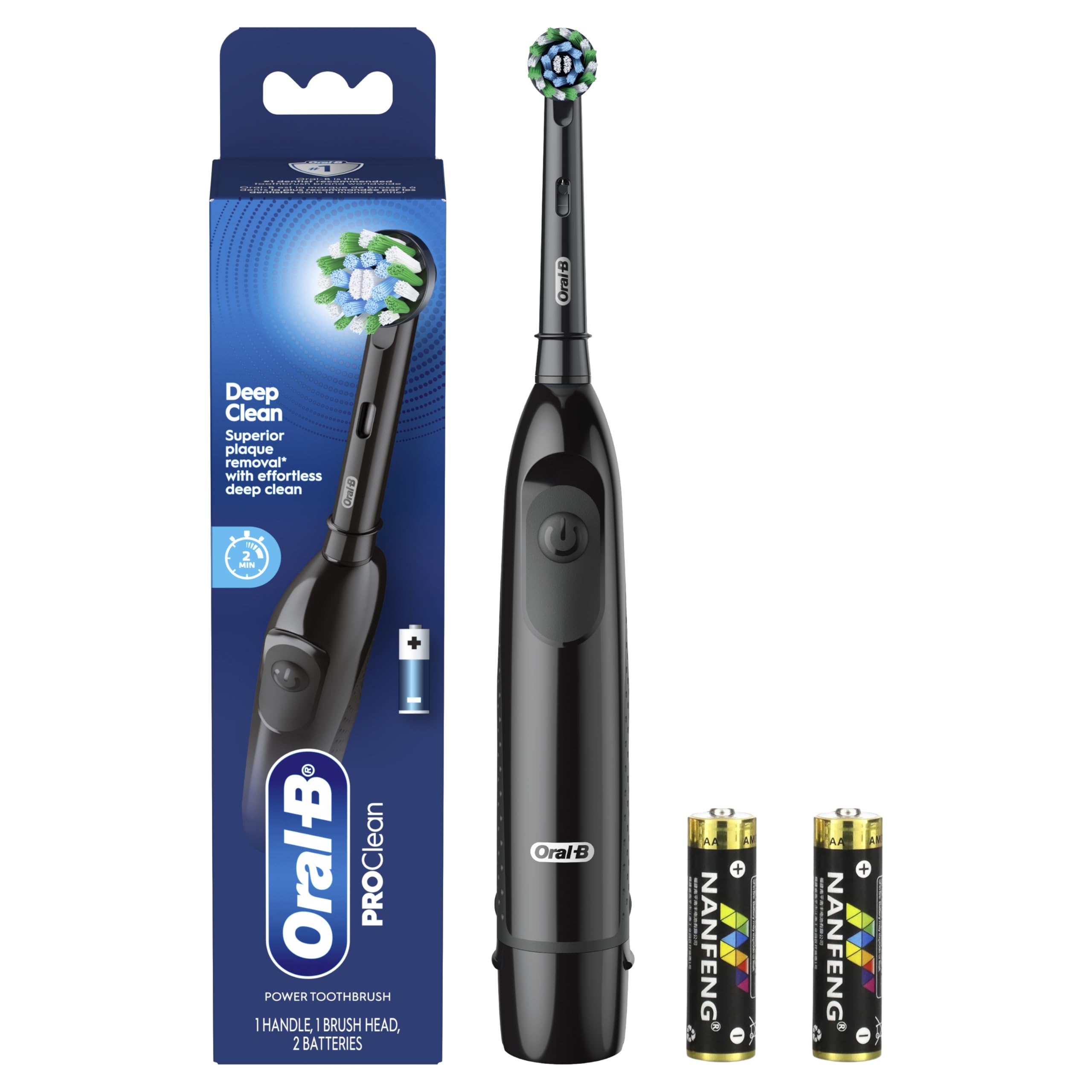 Oral-B Pro 100 CrossAction, Battery Powered Toothbrush, Black, 1 Count (Pack of 1)
