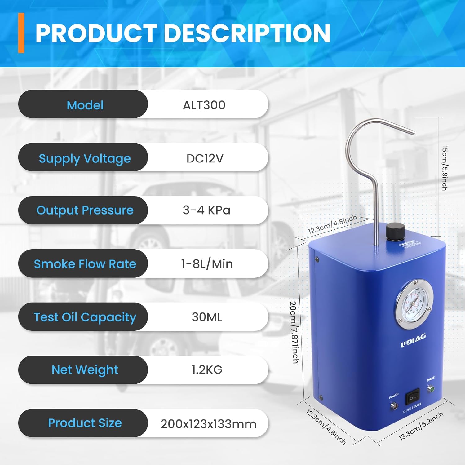 ALT300 Automotive Smoke Leak Detector, EVAP Smoke Machine Leak Tester, Diagnostic Fuel Pipe Leak Detectors for All 12V Vehicles/Motorcycles/Trucks/Boats/ATV/Snowmobiles