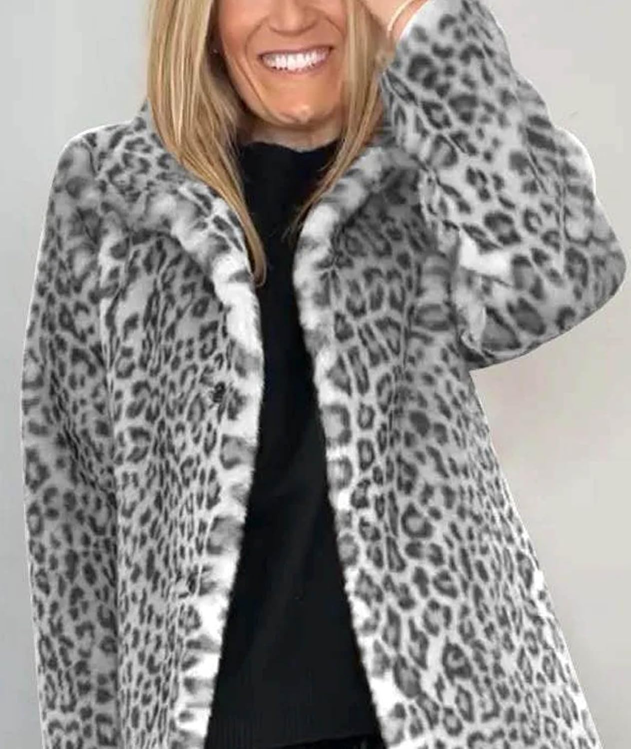 Sexyshine Women's Faux Fur Leopard Coat Winter Fall Lapel Collar Fuzzy Furry Open Front Fleece Fur Jackets - Image 3