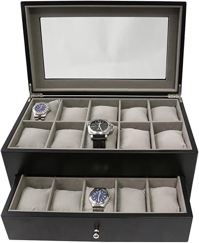 Miniatura 2 de bey-berk 20-watch parte superior de vidrio Funda de madera con cajón