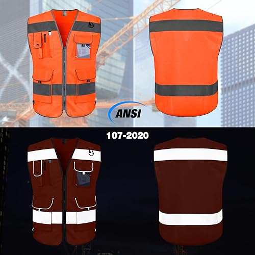 Miniatura 2 de TCCFCCT - Chaleco de alta visibilidad, chaleco de seguridad reflectante para trabajo con 9 bolsillos para hombres y mujeres, chaleco con tiras