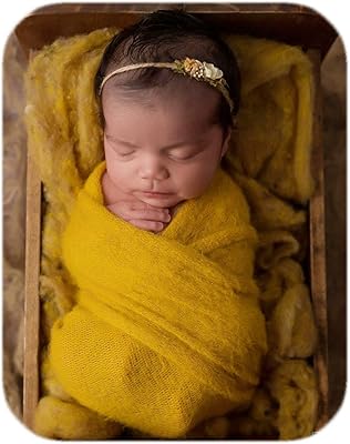 Honra 2Pcs Props for Newborn Photoshoot Mohair Wrap Headband Baby Posing Photography Photo Stretch Jersey Knit Fabric (wrap only, Ginger)