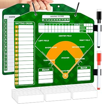 Magnetic Baseball Coach Clipboard, Dry Erase Tactical Baseball Lineup Board, Double-Sided Softball Lineup Board for Dugout with 30 Lineup Cards and Marker