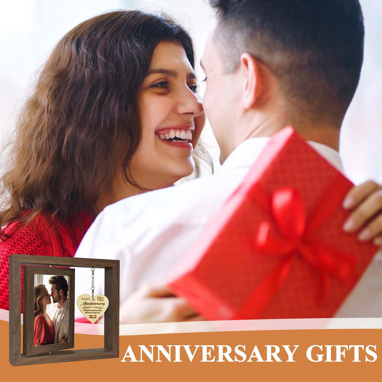 Fychuo Happy Anniversary Wooden Pendant Photo Frame - Double-Sided Rotating 4x6 In Frame for Couples Wedding Gifts for Him and Her - Image 4