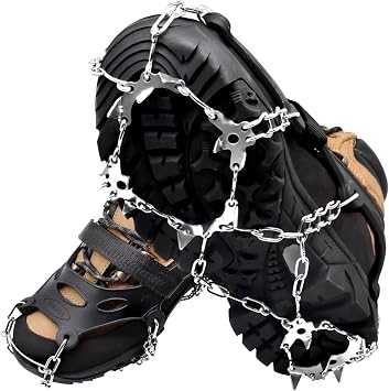 ZeeDix Crampons Ice Cleats for for Shoes & Boots, 19-Spike Stainless Steel Crampon, Anti Slip Traction Grips for Walking Hiking Jogging Climbing & Daily Outdoor Adventures