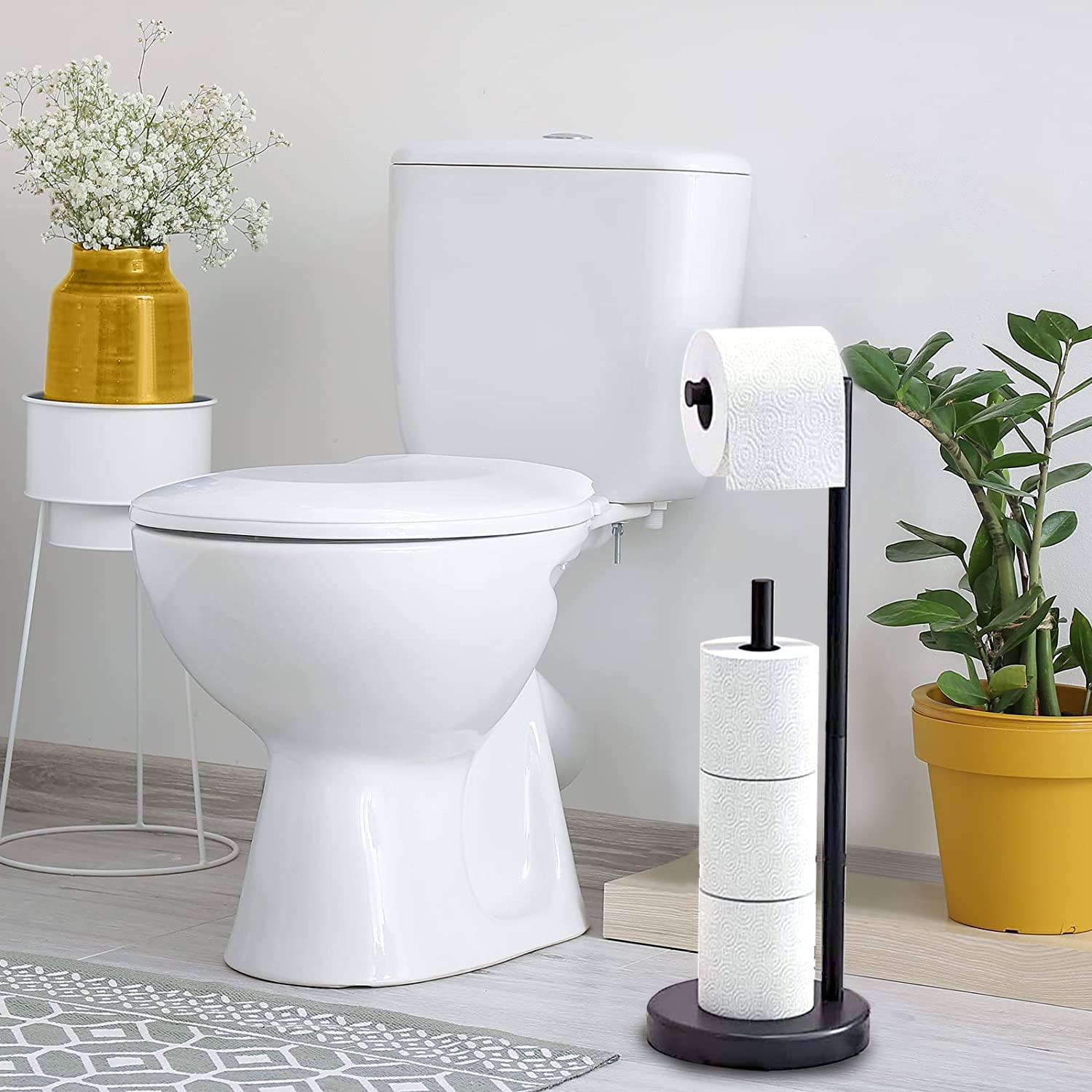 Support Papier Toilette Noir - Porte-Rouleau Autoportant - 3 Rouleaux - Acier Inoxydable