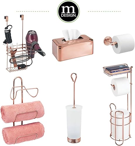 Miniatura 6 de mDesign Soporte y dispensador de papel higiénico de metal de acero con estante de almacenamiento, papel higiénico para baños, baño, capacidad para 2