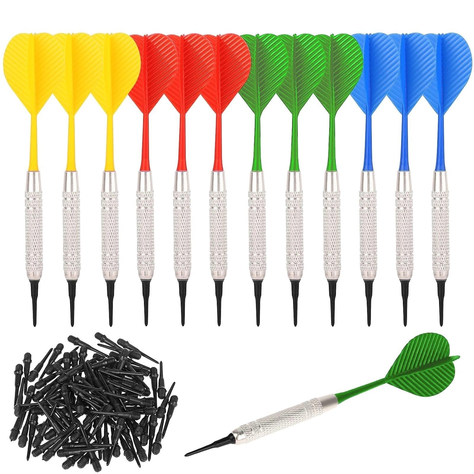 Dardos con Punta de plástico, Juego de 12 Dardos Blandos con 36 Puntas de plástico para Diana electrónica Plástica para Principiantes y Entrenamiento Avanzado