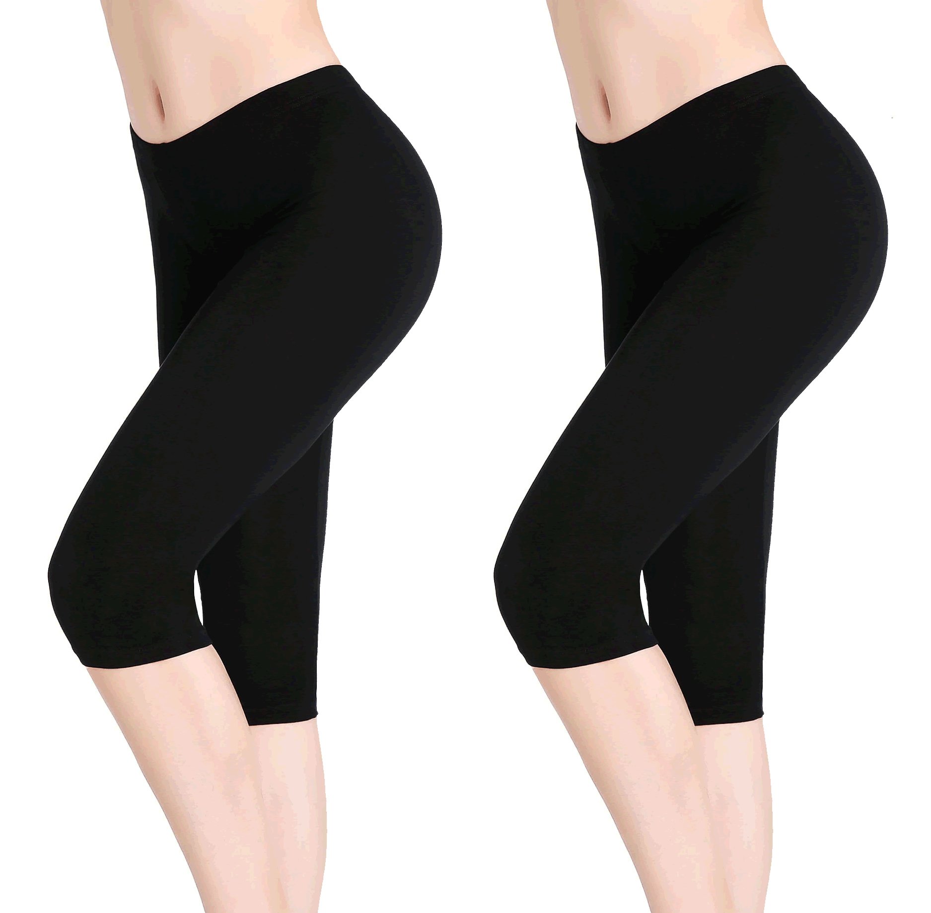 Damen Hose Unter Rock Kurz Leggings 3/4 Sport Capri Leggins - Elastisch Leicht