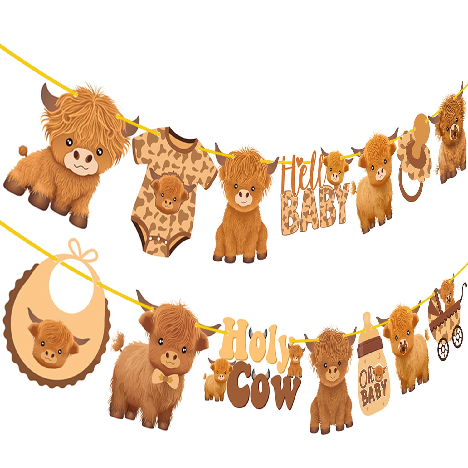 Highland Cow Baby Shower Banners - 2Pcs Holy Cow Decorations Party Cutout Banners for Cattle Birthday Party Supplies