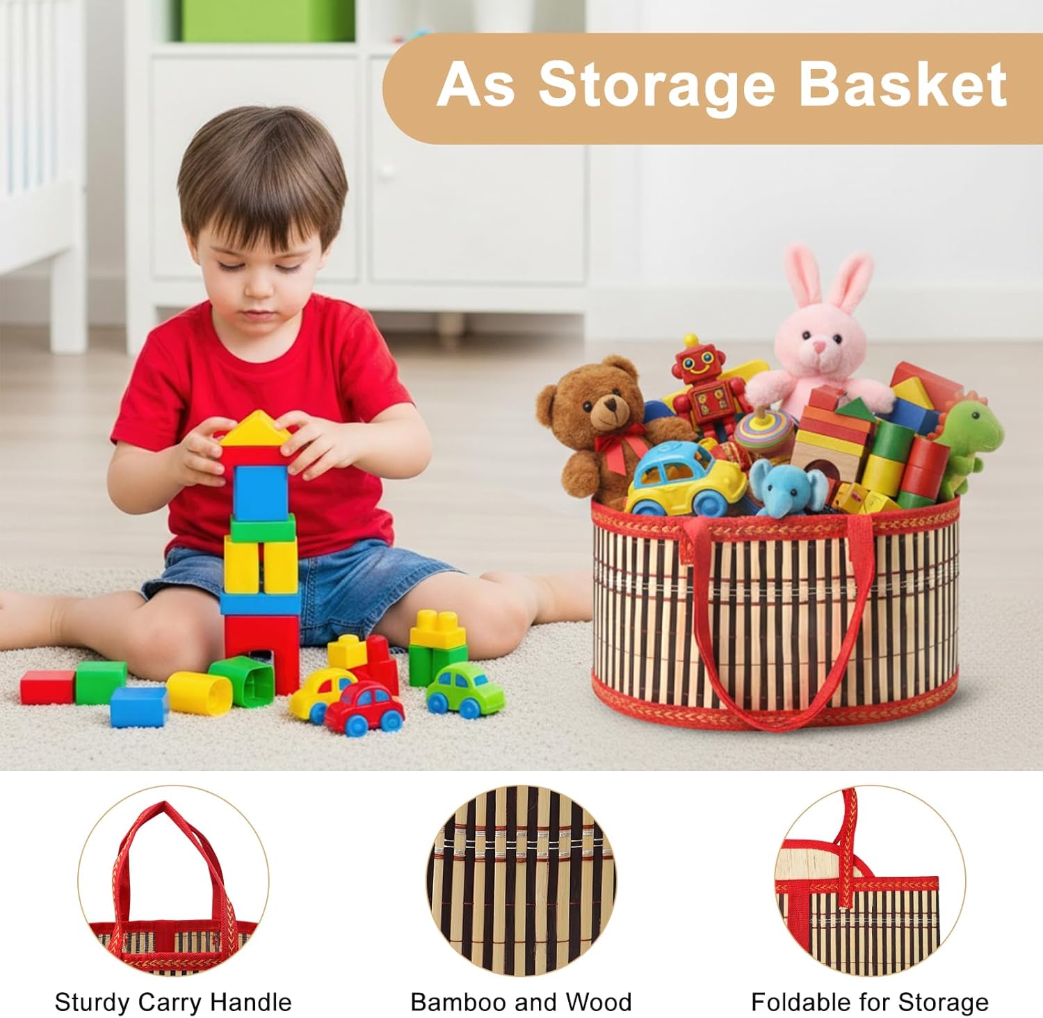 Empty Gift Basket Set for Gifts, Bamboo Basket with 2 Glass Bags, 2 Pull Bows, Greeting Card, Raffia, Label, Gift Basket Box for Christmas, Birthday, Baby Shower, Wedding Gift