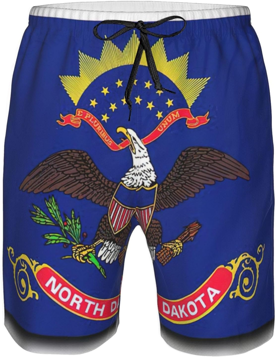Mens North Dakota State Flag Map Print Beach Shorts,Casual Summer Shorts for Men,Quick Dry Polyester
