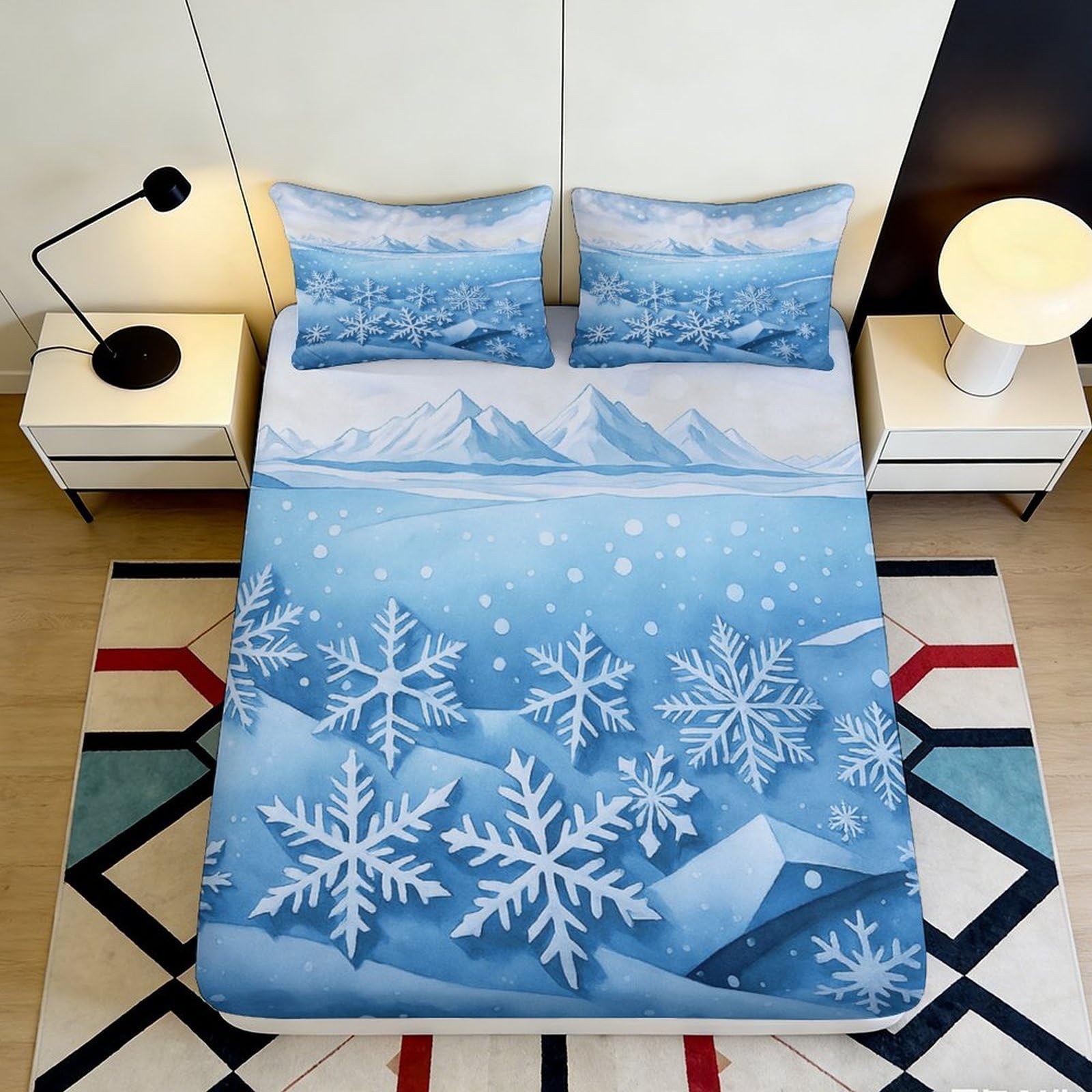 Pnayamiorkfel Style-5 3D Printed Snow Mountain Fitted Sheet Microfiber Anti-Slip Ice Landscape Mattress Cover For Bedroom Guest Room Decor 90X200x25cm