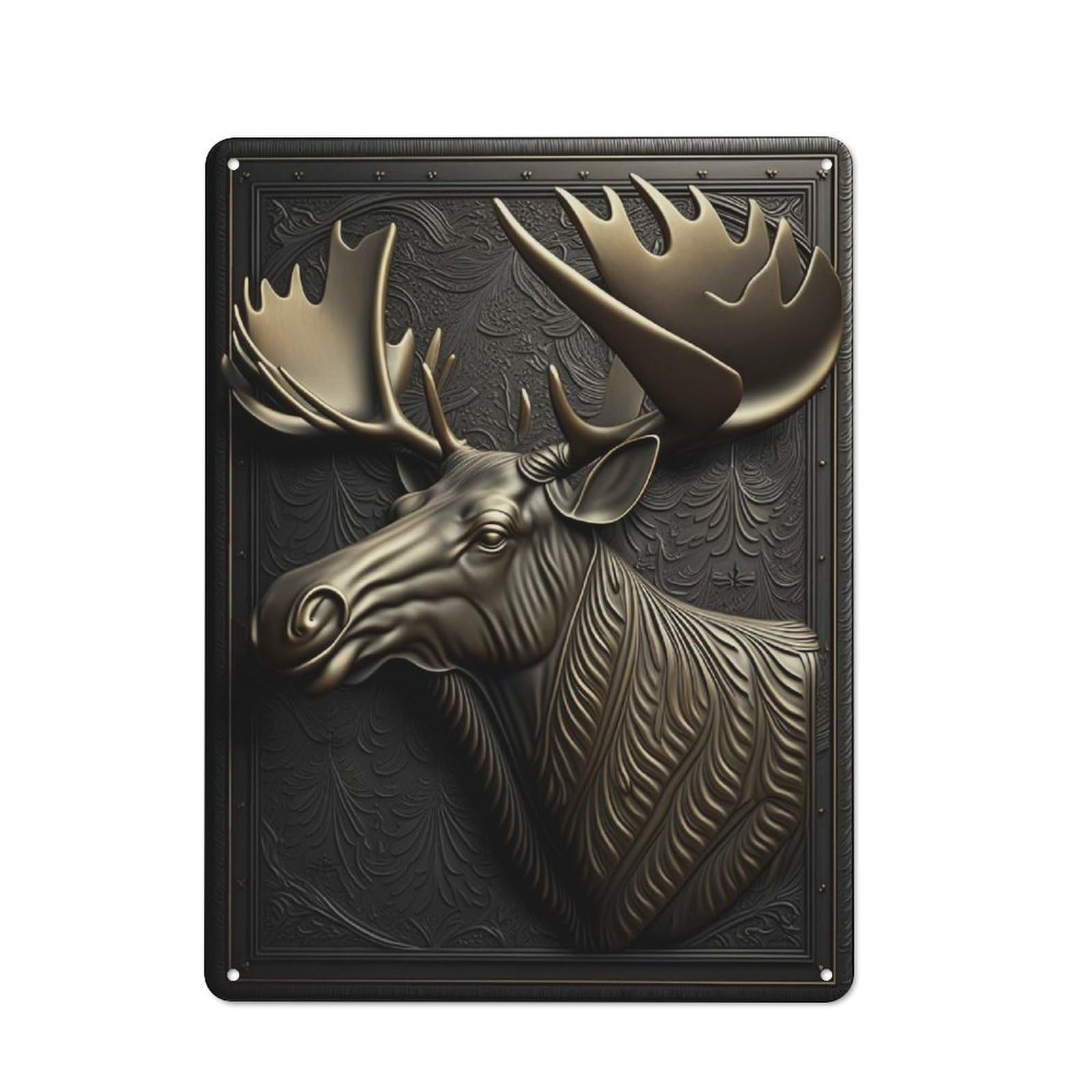 Junmoney Style-9 40X30cm Retro Tin Sign With Moose Gold Relief Deco For Lounge Or Reading Corner, A Decorative Metal Sign For Lounges And Reading Corners