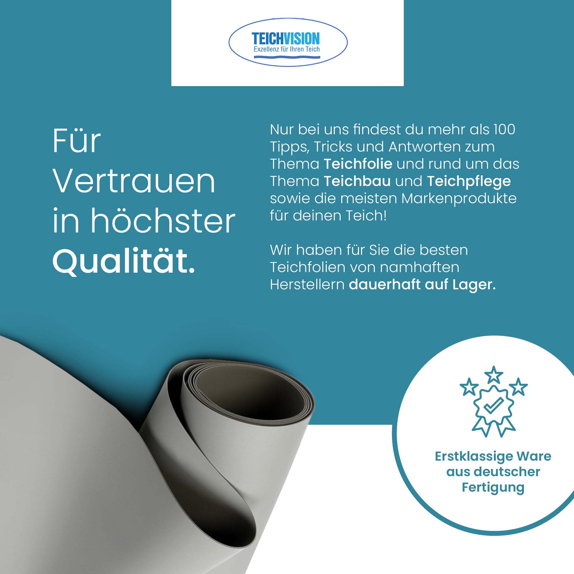 TeichVision - Premium PVC Teichfolie hellgrau - Stärke 1 mm - 2 m x 0,5 m/PVC Folie grau geeignet für Teiche, Biotope, Naturschwimmbäder
