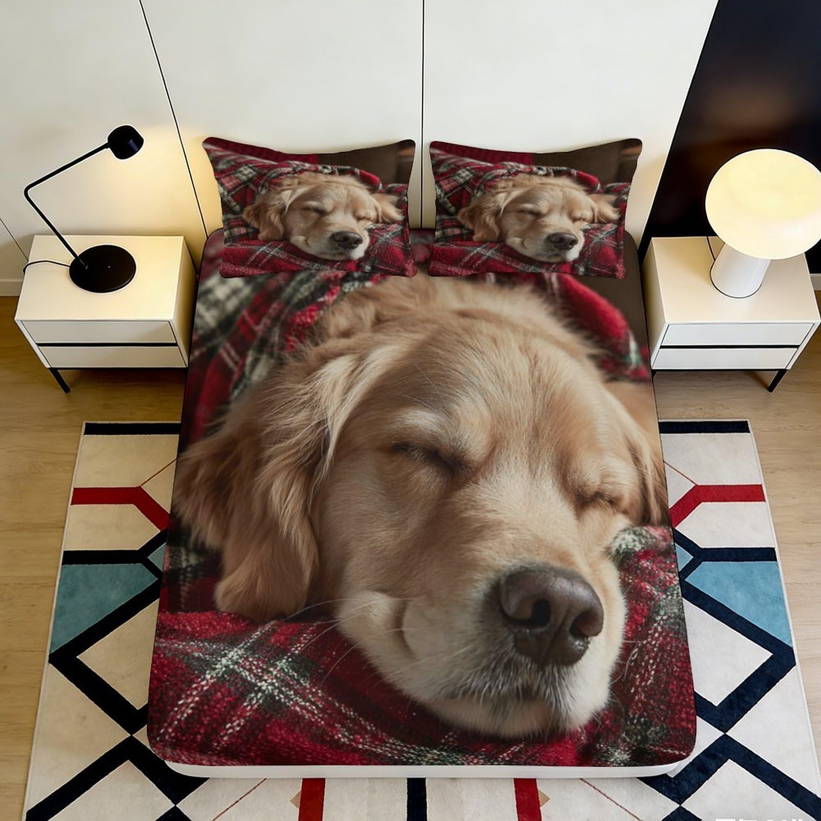 Pnayamiorkfel Style-6 3D Printed Sleeping Golden Retriever Fitted Sheet Microfiber Soft Plaid Dog Bed Cover For Bedroom Dorm Easy Care Decor 90X200x25cm